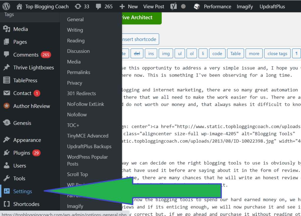 WordPress blog Setting Options