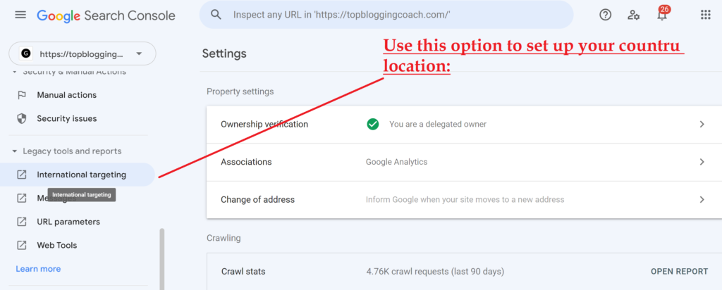 Set up your Location in Search Console - Step-1