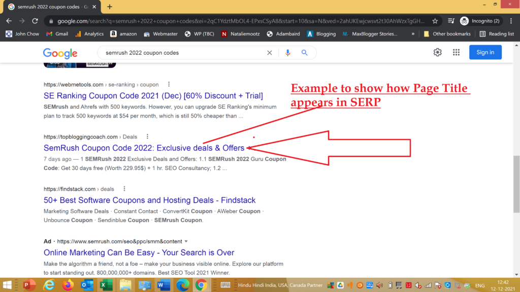 Page Title appears in SERP 