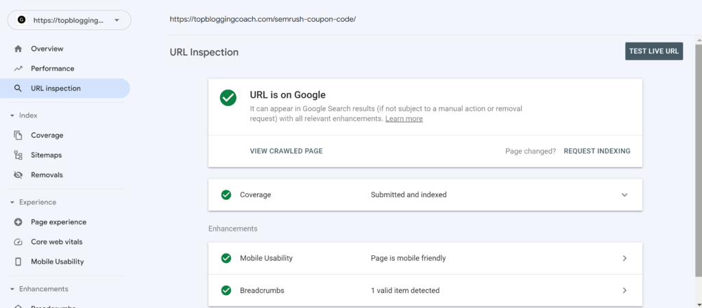 url inspection tool google search console top blogging coach