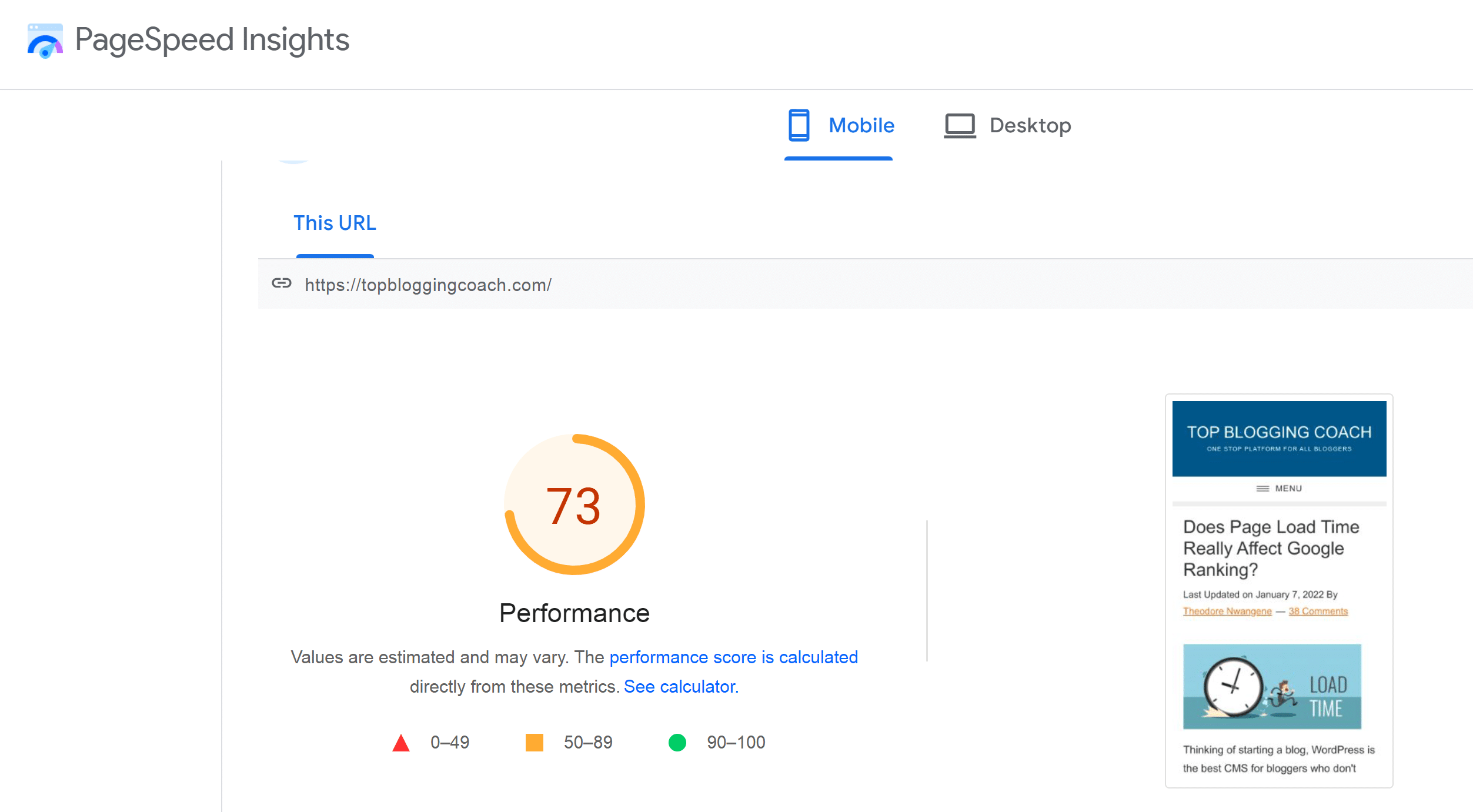 Page Speed Insight Tool - Provided by Google